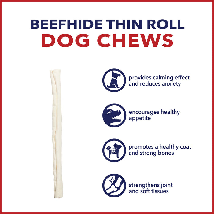 Pet Factory - American Beefhide Thin Rolls 10", 35-Pack Dog Treats