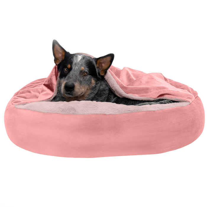 Wave Faux Fur & Velvet Hooded Donut Dog Bed