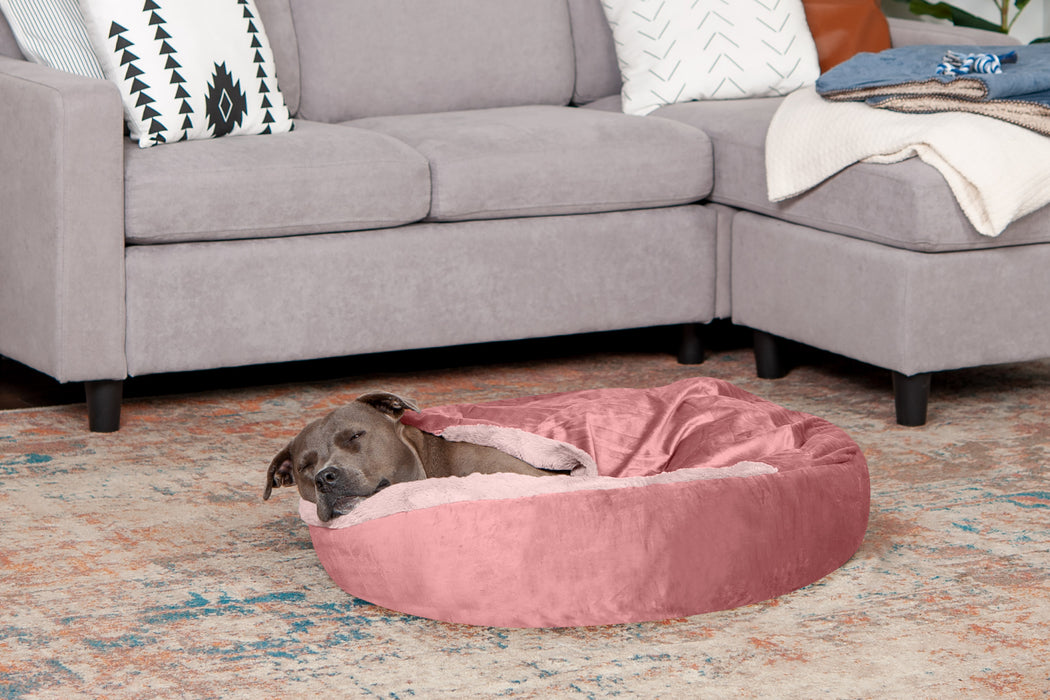 Wave Faux Fur & Velvet Hooded Donut Dog Bed