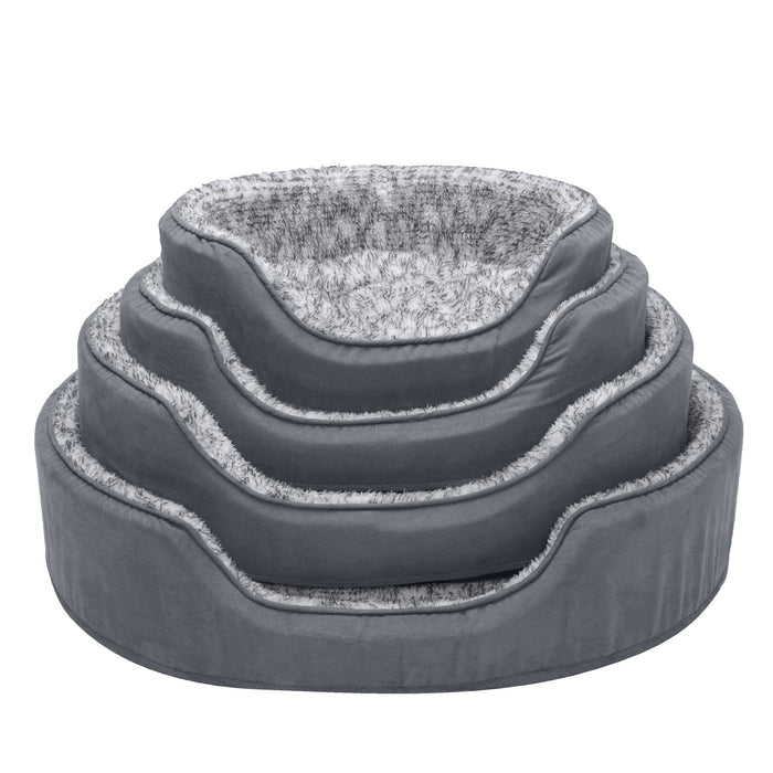 Oval Dog Bed - Two-Tone Faux Fur & Suede