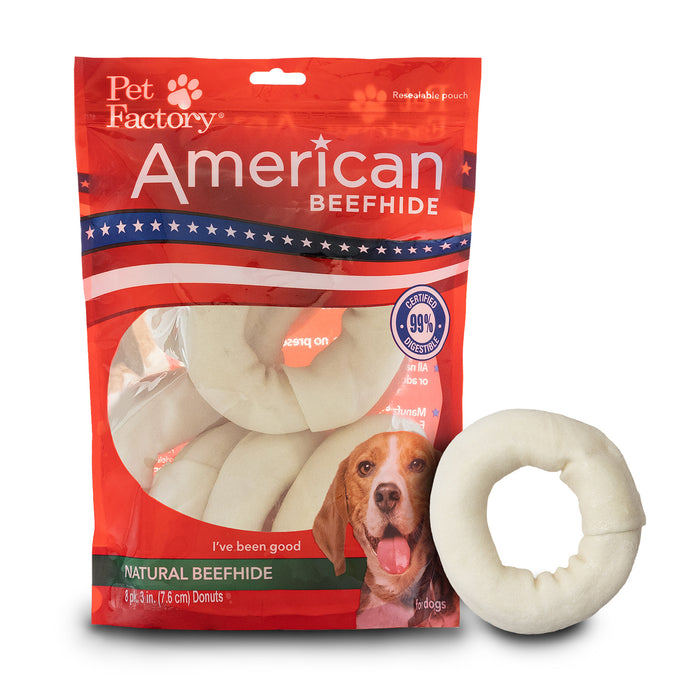 Pet Factory American Beefhide Donuts Natural Flavor - 3-4", 8 Count