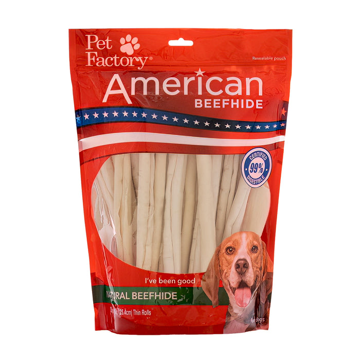 Pet Factory - American Beefhide Thin Rolls 10", 35-Pack Dog Treats