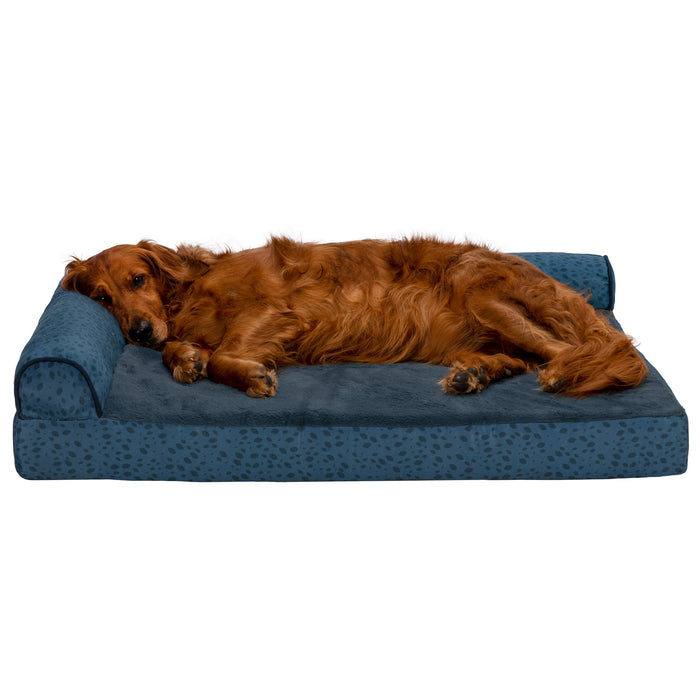 Deluxe Chaise Lounge Dog Bed - Plush Faux Fur & Almond Print