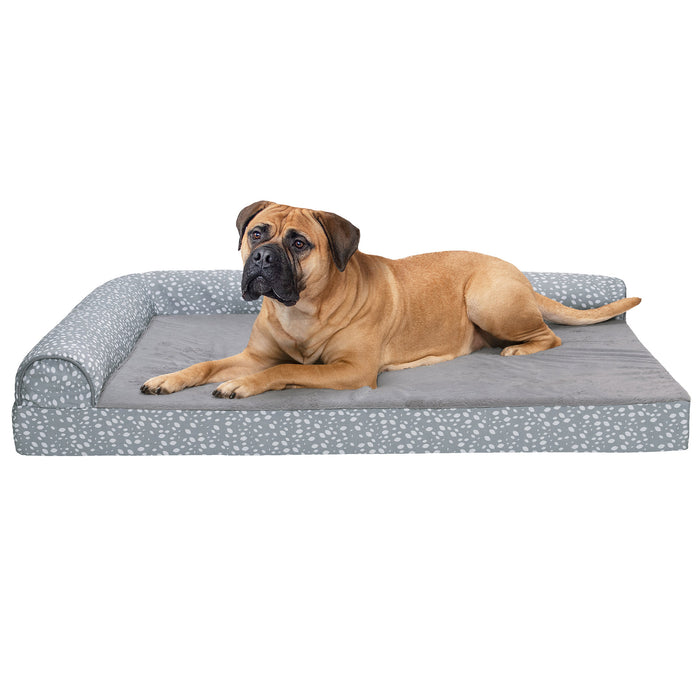 Deluxe Chaise Lounge Dog Bed - Plush Faux Fur & Almond Print