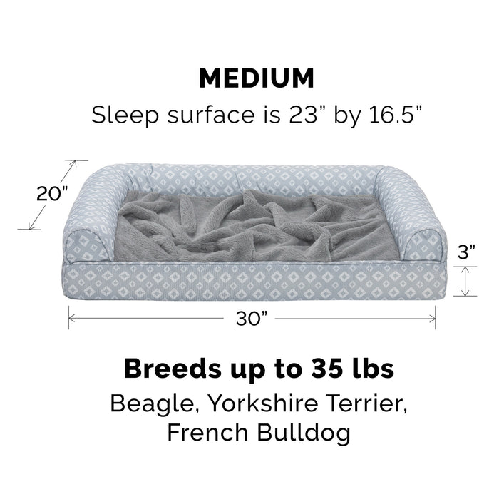 Sofa Pet Bed - Plush Faux Fur & Diamond Print Nest-Top Sofa Bed