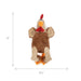 dimensions of the godog action plush rooster are displayed alongside arrows indicating the height is 9" and the width of the toy is 8.5".