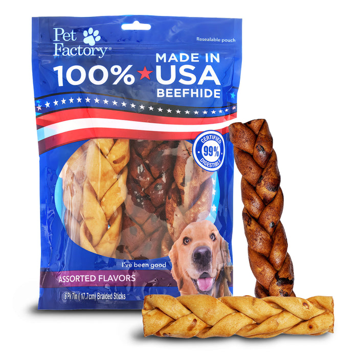 Pet Factory - Made in USA Beefhide Braided Sticks Flavored Dog Treats
