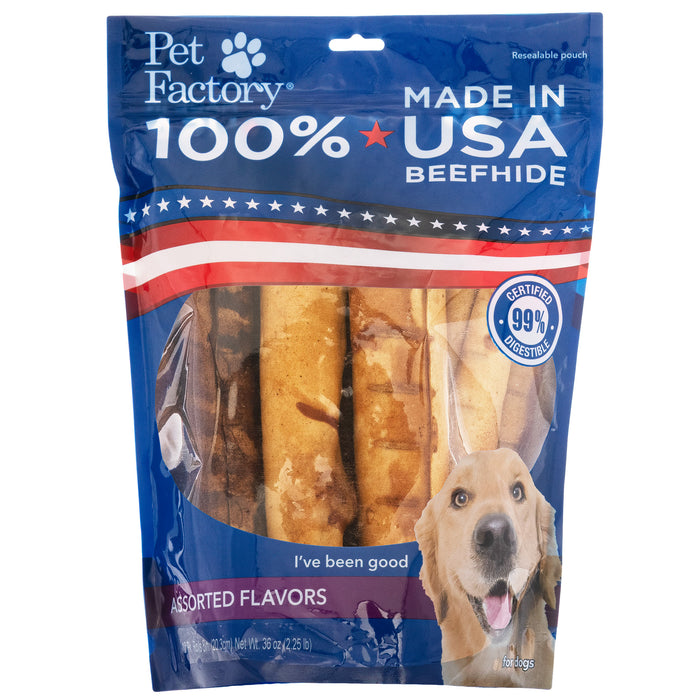 Pet Factory Made in USA Beefhide Rolls - 7-8", Flavored Dog Treat