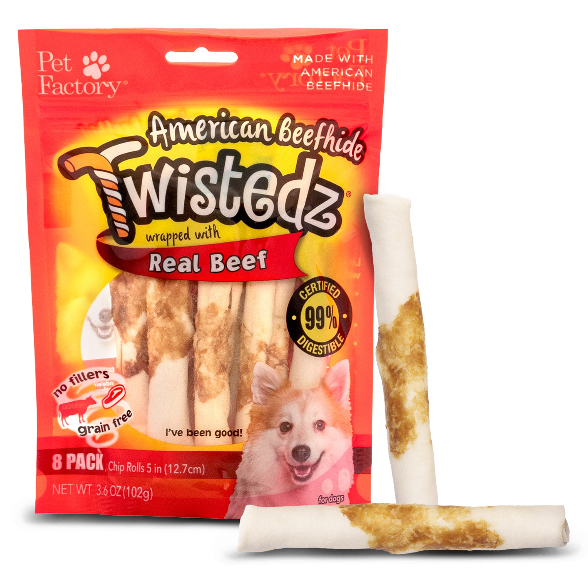 Pet Factory - Twistedz American Beefhide Chip Rolls with Meat Wrap 5" Dog Treats