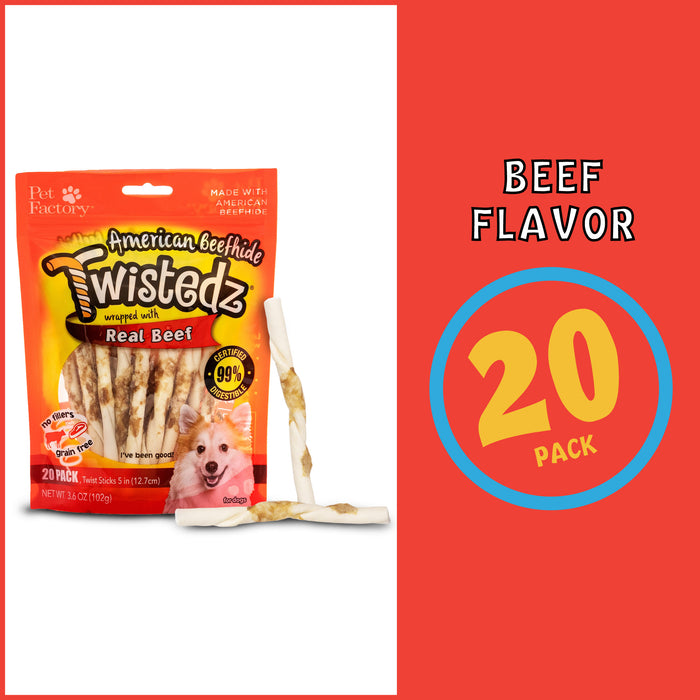 Pet Factory - Twistedz American Beefhide Twist Sticks with Meat Wrap 5" Dog Treats