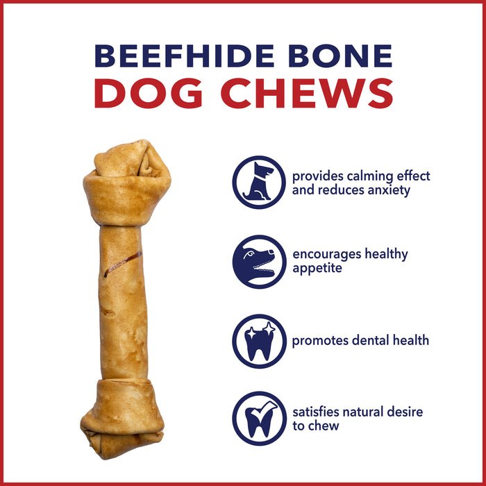 Pet Factory - Made in USA Beefhide Bone Dog Treat, 12"-15", Chicken Flavored