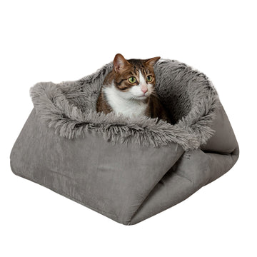 Self-Warming 4-in-1 Plush Long Faux Fur Convertible Cuddler Pet Bed