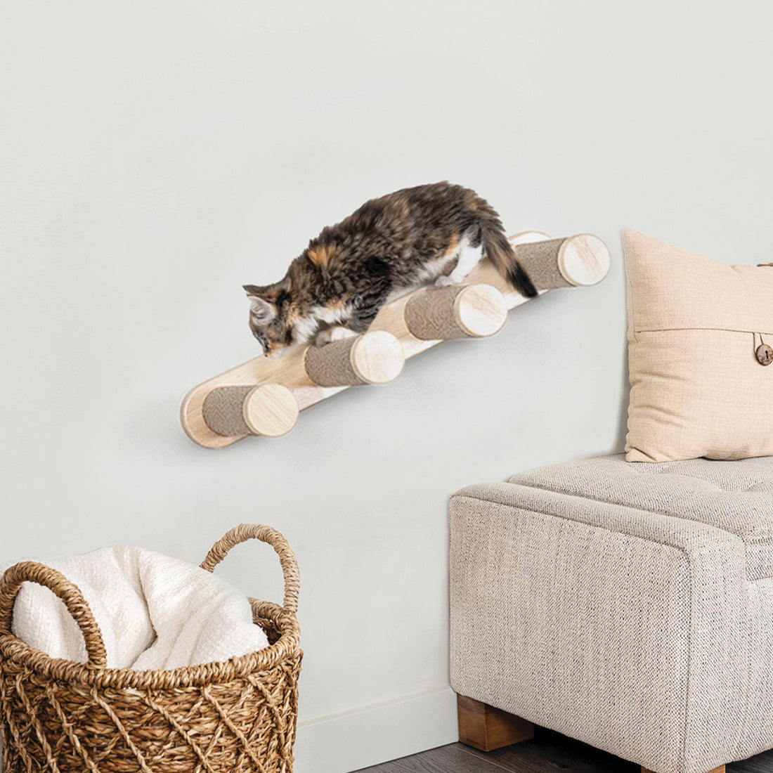 Ascentials by FurHaven Cloud Climber Cat Stairs (24”), Wall-Mounted Four Step Stairway and Perch with Corrugated Cardboard