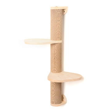 ASCENTIALS BY FURHAVEN Sunrise Steps Cat Post with Perches (34”), Wall-Mounted Customizable Climbing Shelves with Corrugated Cardboard for Scratching