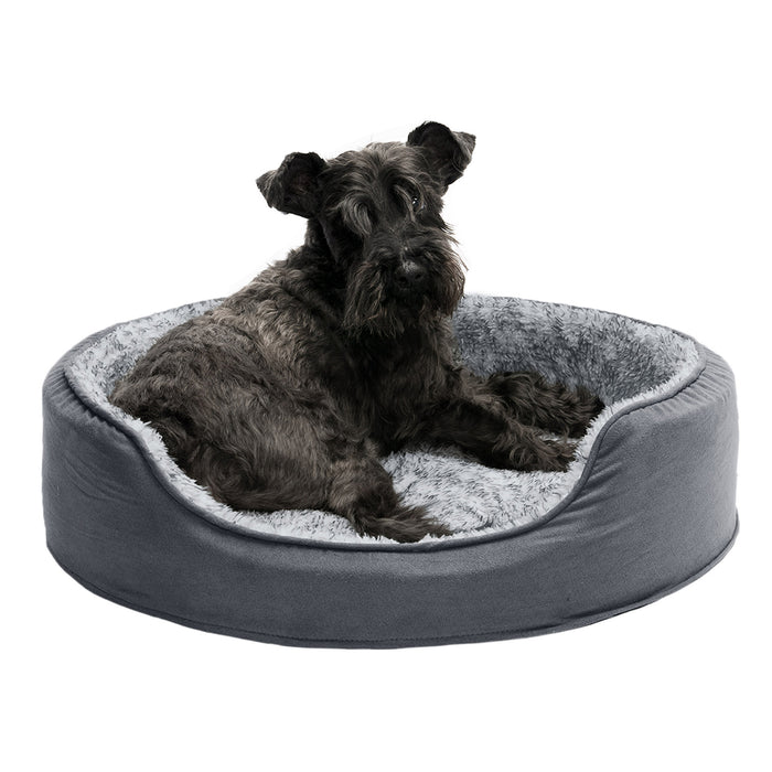 Oval Dog Bed - Two-Tone Faux Fur & Suede