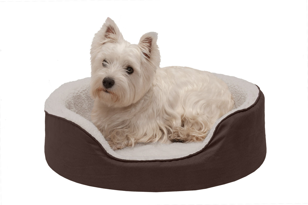 Oval Dog Bed - Faux Sheepskin & Suede - Orthopedic