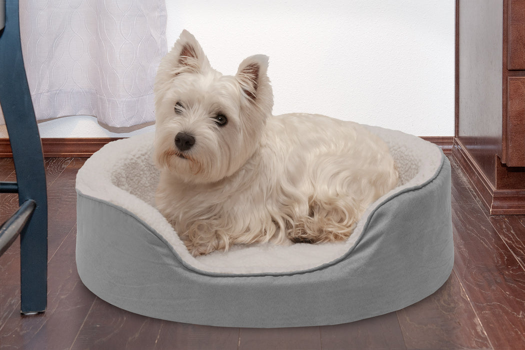 Oval Dog Bed - Faux Sheepskin & Suede - Orthopedic