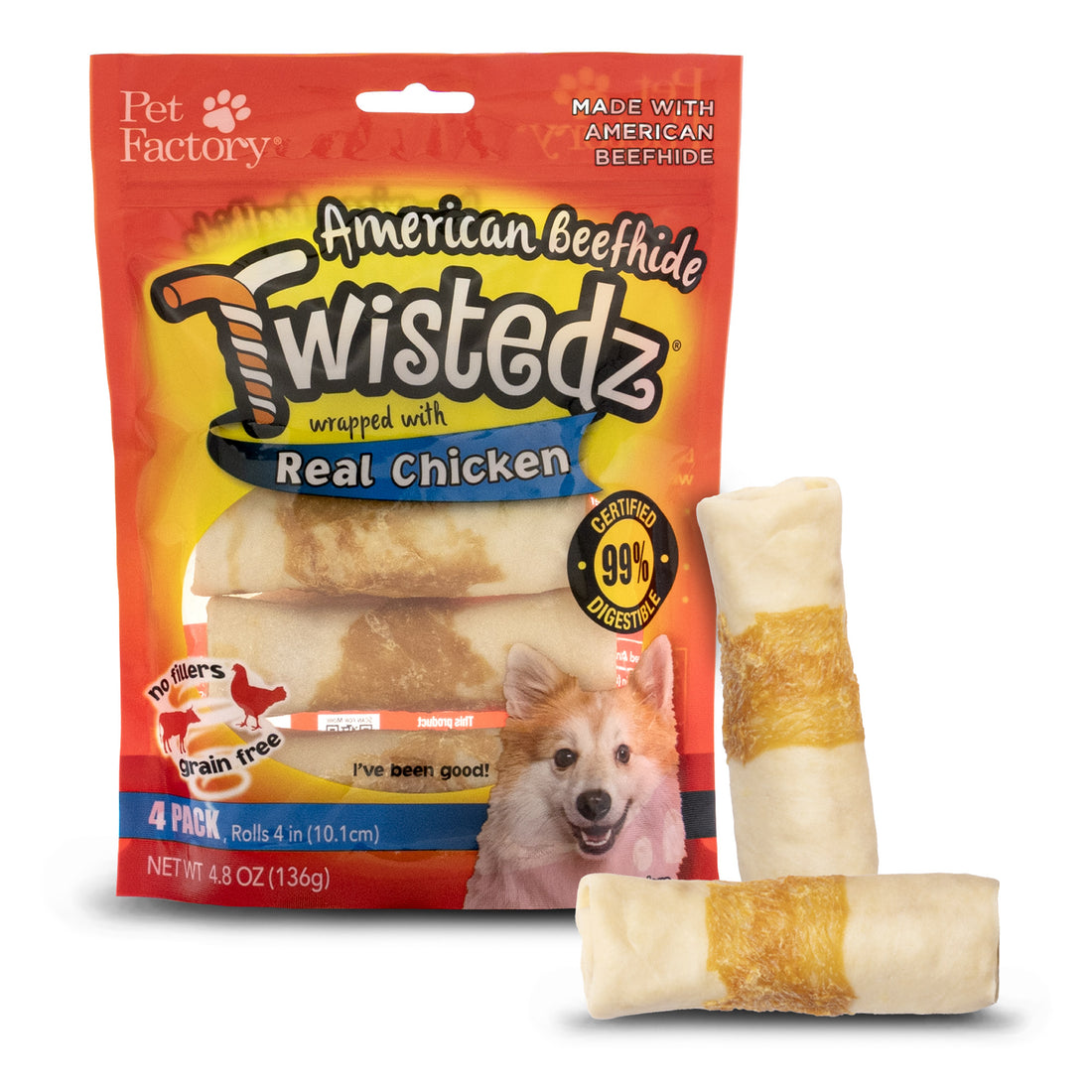 Pet Factory - Twistedz American Beefhide Rolls w/ Meat Wrap Dog Treats