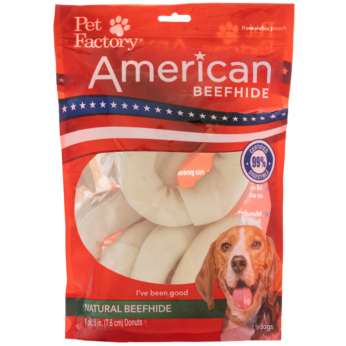 Pet Factory - American Beefhide Donuts Natural Flavor - 3-4", 8 Count