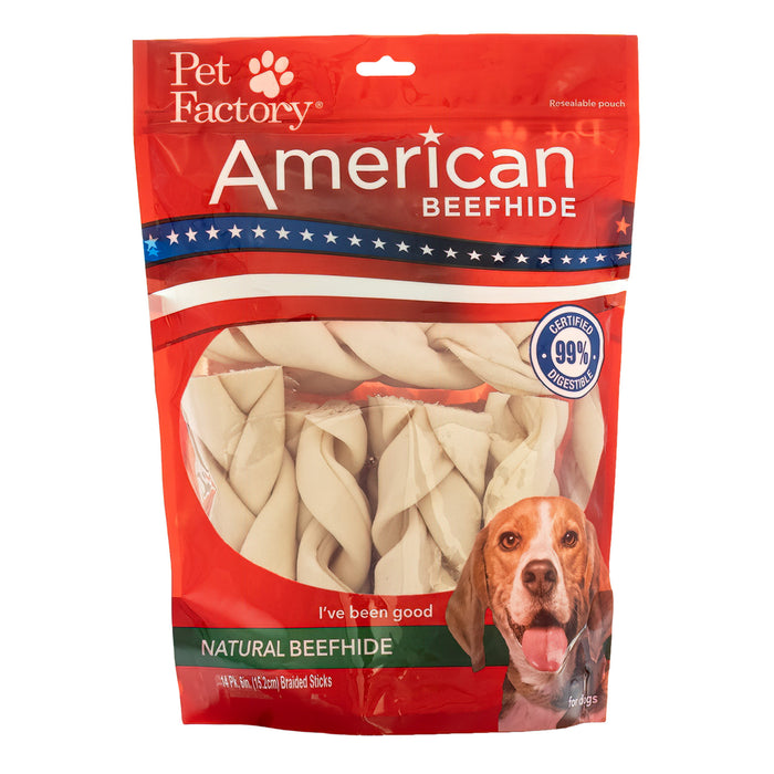Pet Factory - American Beefhide Braided Stick - 6" Flavored Dog Treat