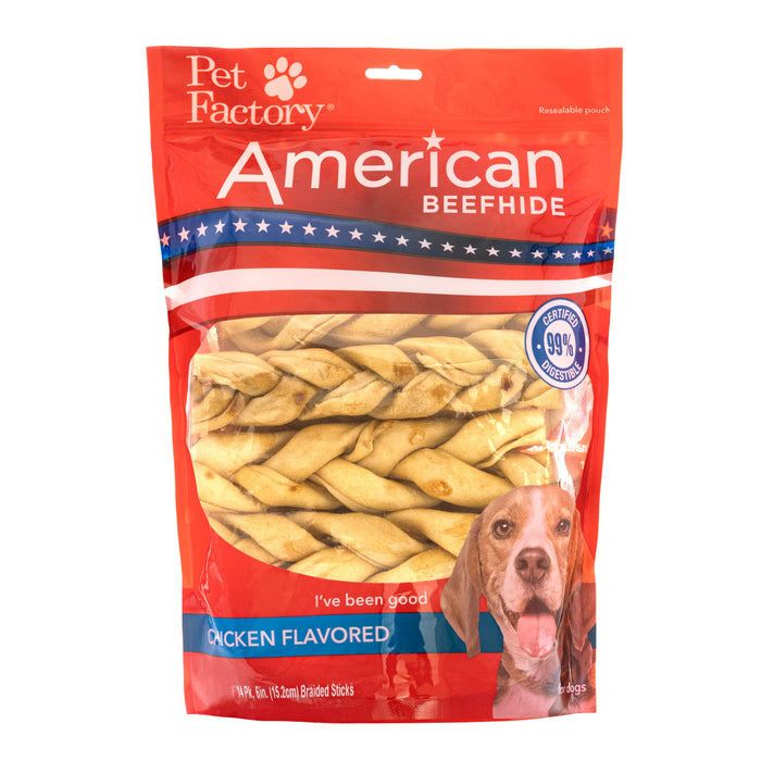 Pet Factory - American Beefhide Braided Stick - 6" Flavored Dog Treat