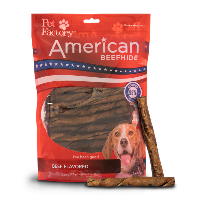 Pet Factory - American Beefhide Twist Sticks Flavored Dog Treats, 5"