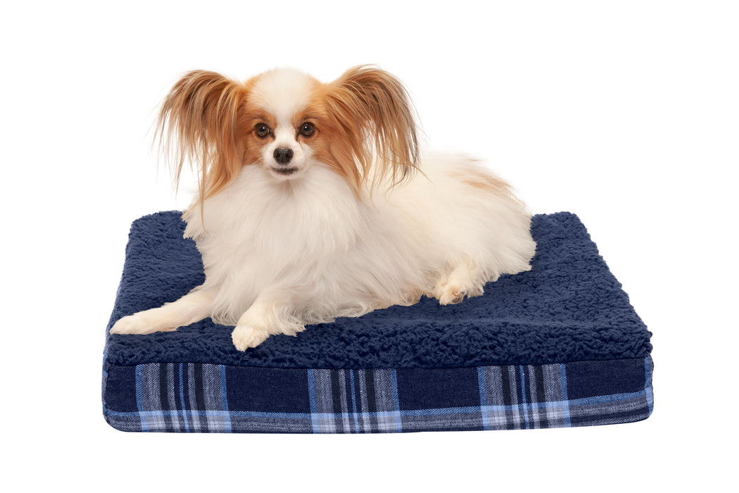 Deluxe Mattress Dog Bed - Faux Sheepskin & Plaid
