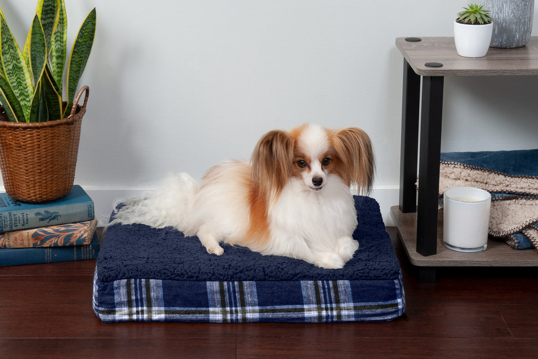Deluxe Mattress Dog Bed - Faux Sheepskin & Plaid