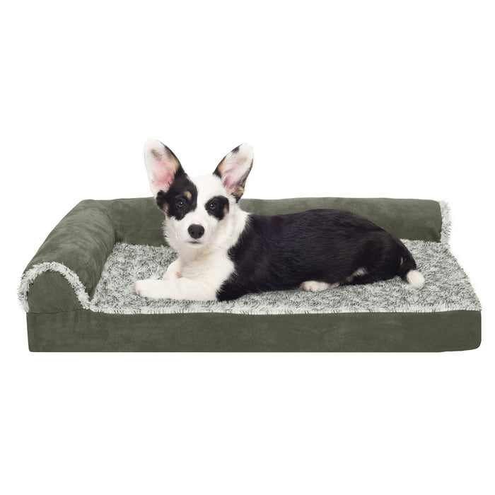 Deluxe Chaise Lounge Dog Bed - Two-Tone Faux Fur & Suede