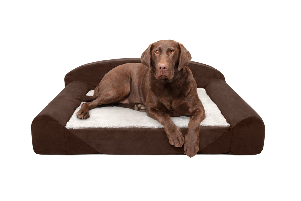 Sofa Dog Bed - Faux Fur & Backed Suede Orthopedic Luxury Edition