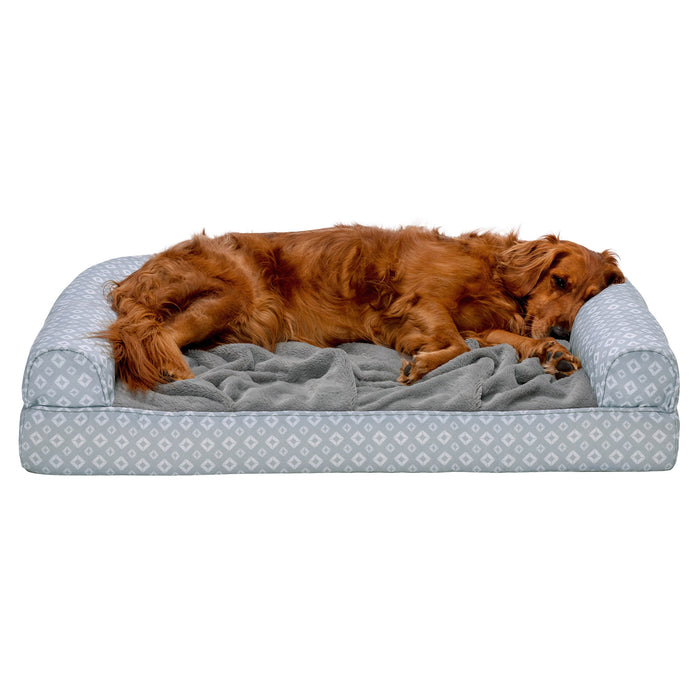 Sofa Pet Bed - Plush Faux Fur & Diamond Print Nest-Top Sofa Bed