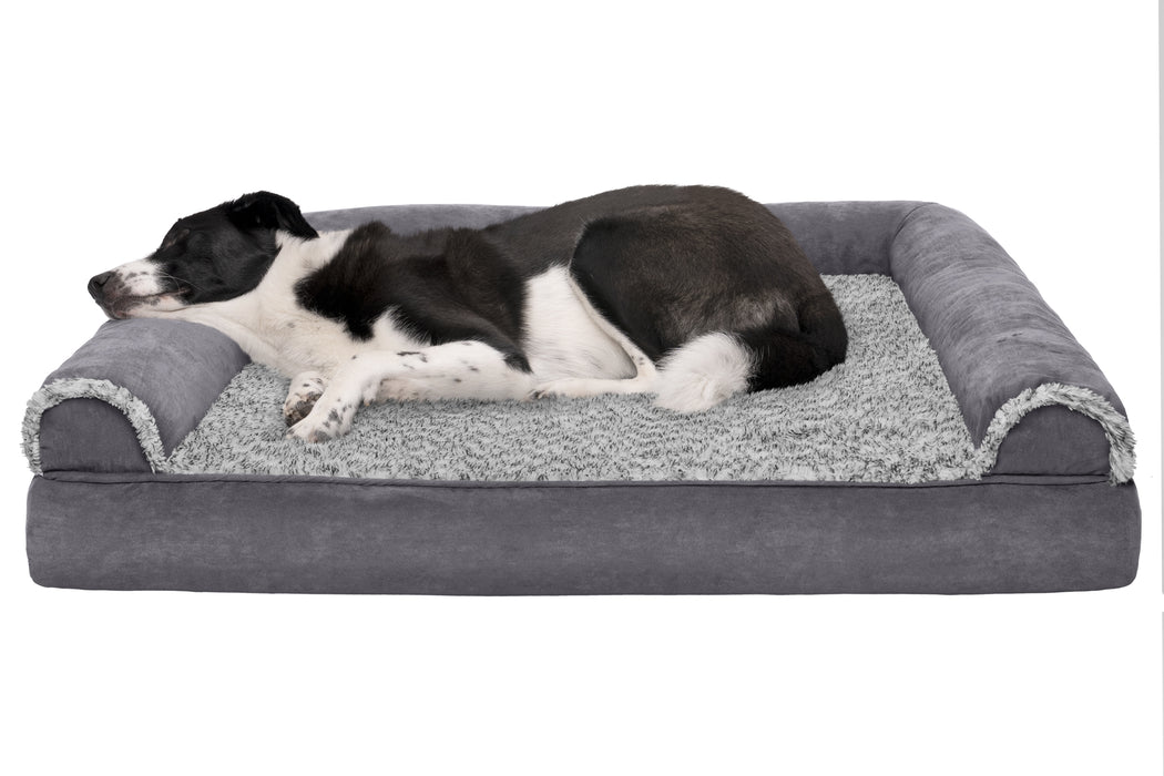 Sofa Dog Bed - Two-Tone Faux Fur & Suede