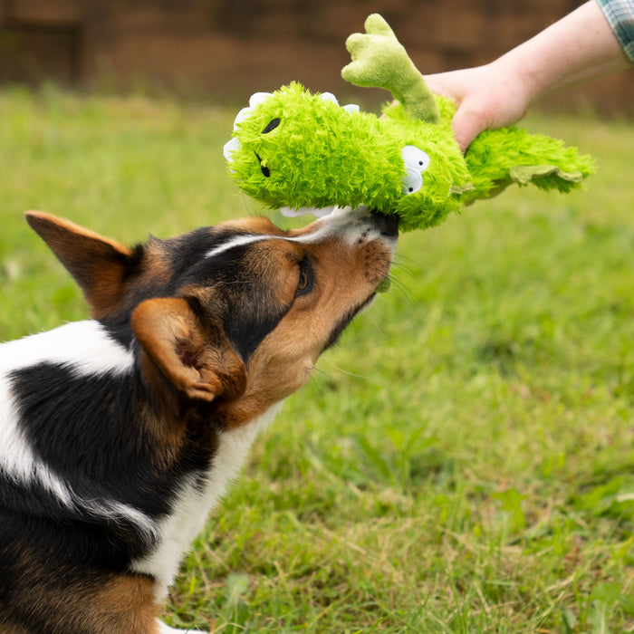 goDog - PlayClean Gator Squeaker Plush Dog Toy