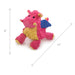 Dimensions of the godog dragons Large Coral Plush dog toy. Arrows indicate that the height is 9" and the length of the toy is 12"