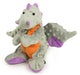 large gray dragon plush dog toy with soft "bubble" plush dotted throughout the toy.