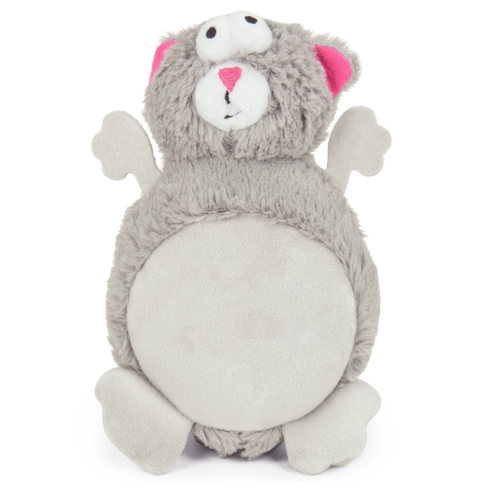 Front profile picture of the godog action plush squirrel. A fuzzy gray squirrel with a goffy face and crossed eyes.