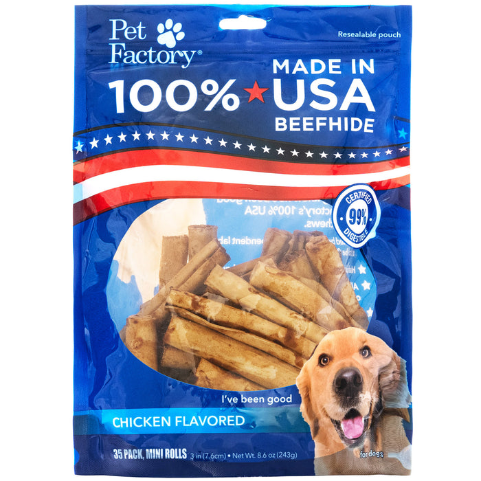 Pet Factory - Made in USA Beefhide Mini Rolls - 3-3.5", 35 Count