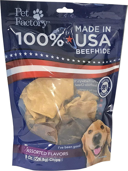 Pet Factory - Made in USA Beefhide Chips - 8oz, Flavored Dog Treats