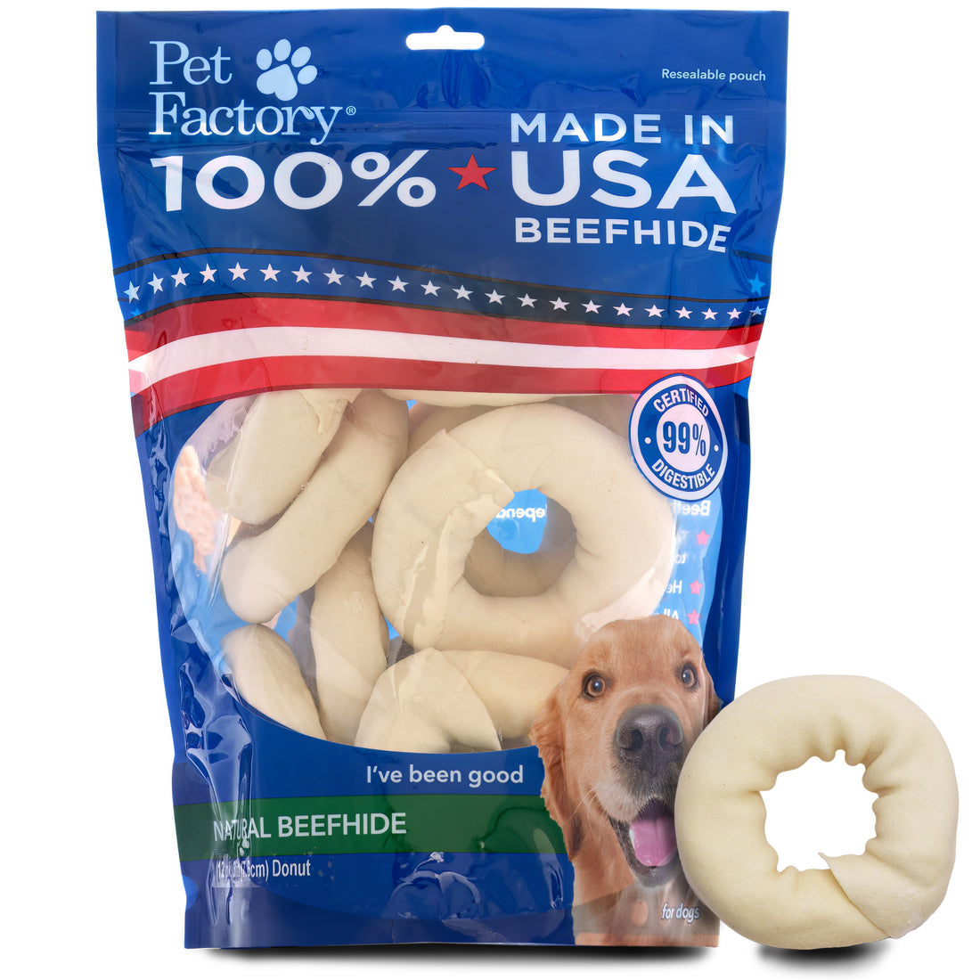 Pet Factory - Made in USA Beefhide Donuts Flavored Dog Treats, 12 count