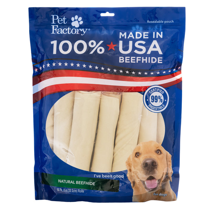 Pet Factory Made in USA Beefhide Rolls - 7-8", Flavored Dog Treat