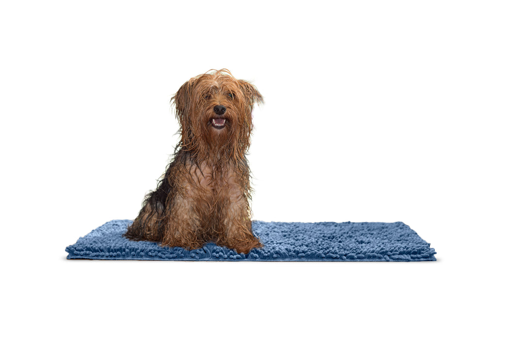 FurHaven Pet Dog Mat  Muddy Paws Towel & Shammy Rug, Blue, Small 