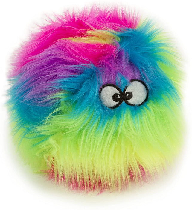 goDog Furballz are soft and furry plush dog toys in the shape of a ball with goofy embroidered eyes. This toy is made up of a rainbow fur.