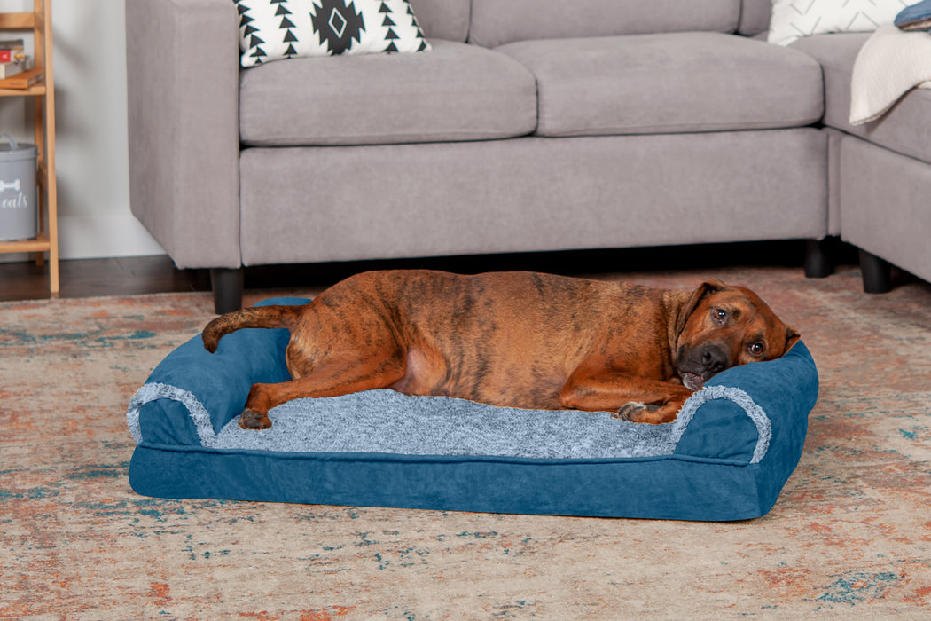 Sofa Dog Bed - Two-Tone Faux Fur & Suede