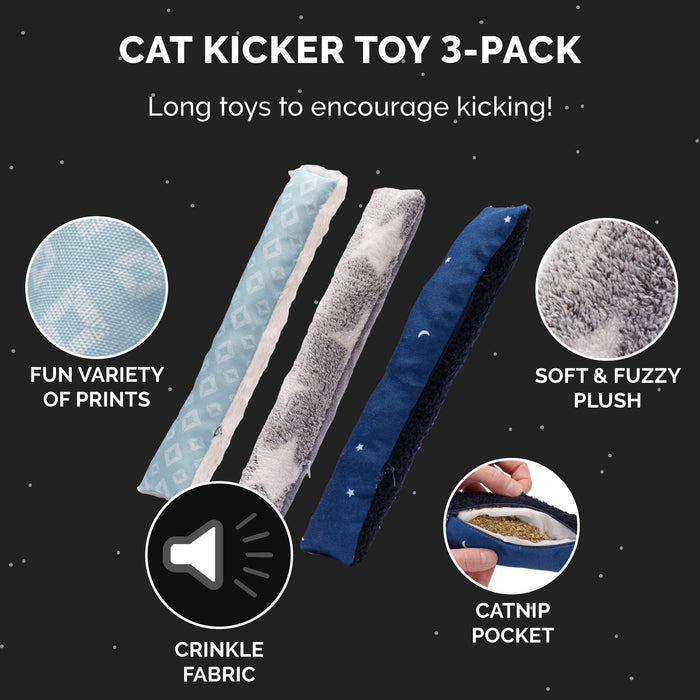 Refillable Catnip Kicker Plush Toy Set - Space Print (3 pack)