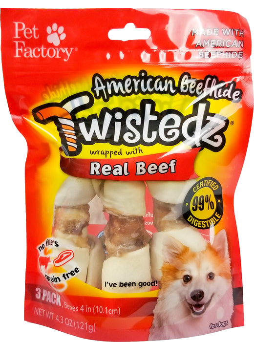 Pet Factory - Twistedz American Beefhide Bones with Meat Wrap Dog Treats