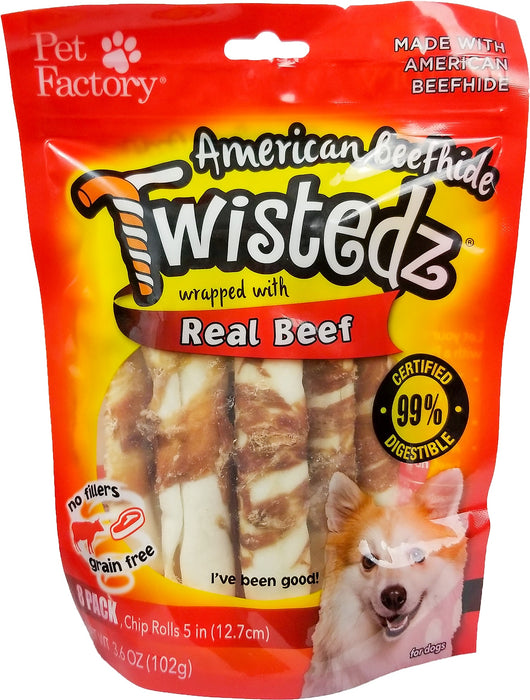 Pet Factory - Twistedz American Beefhide Chip Rolls with Meat Wrap 5" Dog Treats