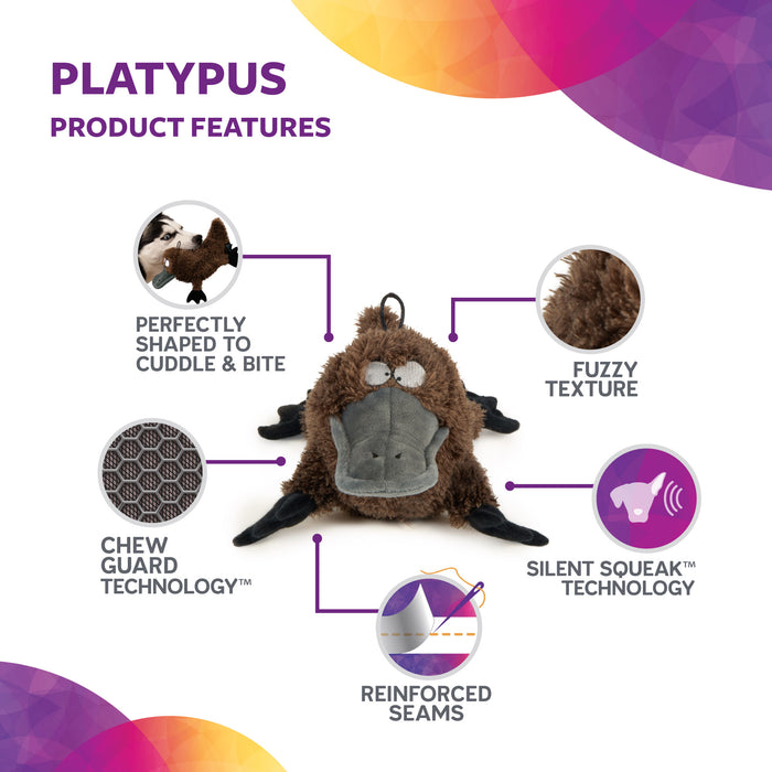TrustyPup - Strong 'N Silent Platypus, Durable Plush Silent Squeaker Dog Toy
