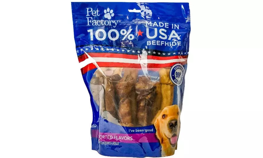 Made in USA Beefhide Assorted (Beef & Chicken) - Variety (Bones & Chip Rolls), 25 pack